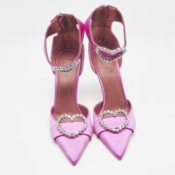 Pre Owned Malone Souliers Pink Satin Camille Ankle Strap Pumps Size 39