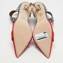 Malone Souliers Red/Black Canvas Camille Ankle Strap Pumps Size 38