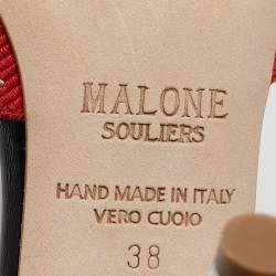 Malone Souliers Red/Black Canvas Camille Ankle Strap Pumps Size 38