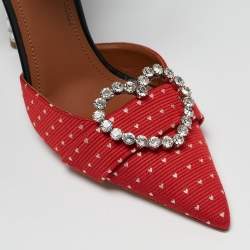 Malone Souliers Red/Black Canvas Camille Ankle Strap Pumps Size 38