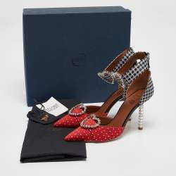 Malone Souliers Red/Black Canvas Camille Ankle Strap Pumps Size 38