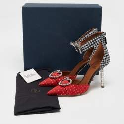 Malone Souliers Red/Black Canvas Camille Ankle Strap Pumps Size 39