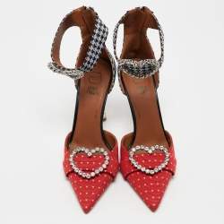 Malone Souliers Red/Black Canvas Camille Ankle Strap Pumps Size 39