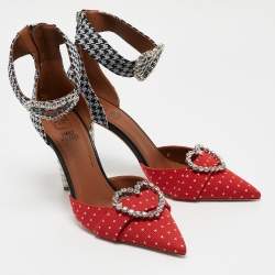 Malone Souliers Red/Black Canvas Camille Ankle Strap Pumps Size 39