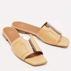 Malone Souliers Beige Leather and PVC Silvia Flat Slides Size 36
