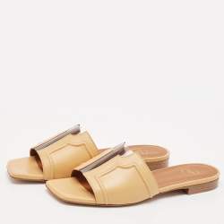 Malone Souliers Beige Leather and PVC Silvia Flat Slides Size 36