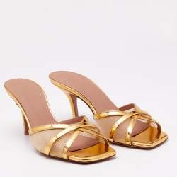 Malone Souliers Gold Mesh and Patent Leather Perla Slide Sandals Size 37