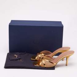 Malone Souliers Gold Mesh and Patent Leather Perla Slide Sandals Size 37