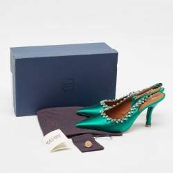 مملوكة مسبقًا Malone Souliers Green Satin Giselle Slingback Pumps Size 40.5