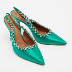 مملوكة مسبقًا Malone Souliers Green Satin Giselle Slingback Pumps Size 40.5