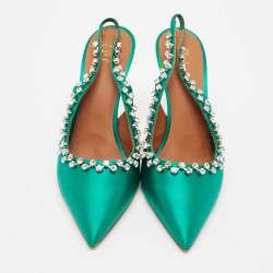مملوكة مسبقًا Malone Souliers Green Satin Giselle Slingback Pumps Size 40.5