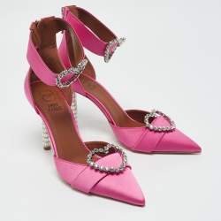 Malone Souliers Pink Satin Camille Ankle Strap Pumps Size 39