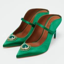 Pre Owned Malone Souliers Green Satin Heart Embellished Maureen Pumps Size 37