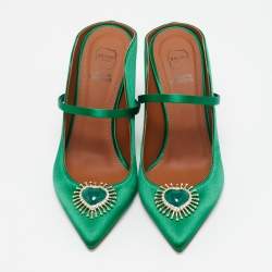 Pre Owned Malone Souliers Green Satin Heart Embellished Maureen Pumps Size 37