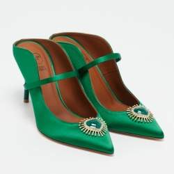 Pre Owned Malone Souliers Green Satin Heart Embellished Maureen Pumps Size 37