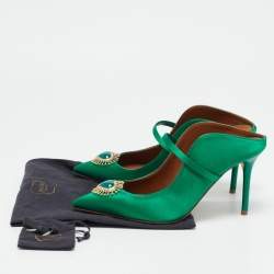 Pre Owned Malone Souliers Green Satin Heart Embellished Maureen Pumps Size 37