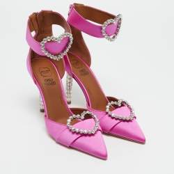 Malone Souliers Pink Satin Camille Ankle Strap Pumps Size 36