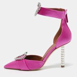 Malone Souliers Pink Satin Camille Ankle Strap Pumps Size 36