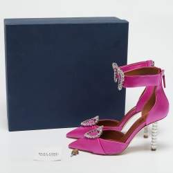Malone Souliers Pink Satin Camille Ankle Strap Pumps Size 36