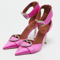Malone Souliers Pink Satin Camille Ankle Strap Pumps Size 39