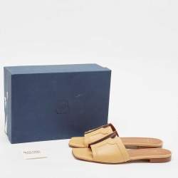 Pre Owned Malone Souliers Beige Leather and PVC Flat Slide Sandals Size 39.5