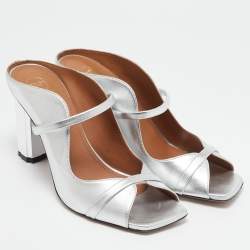 Malone Souliers Silver Leather Nara Slide Sandals Size 41.5
