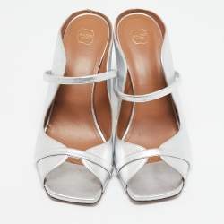 Malone Souliers Silver Leather Nara Slide Sandals Size 41.5