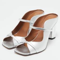 Malone Souliers Silver Leather Nara Slide Sandals Size 41.5