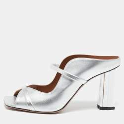 Malone Souliers Silver Leather Nara Slide Sandals Size 41.5