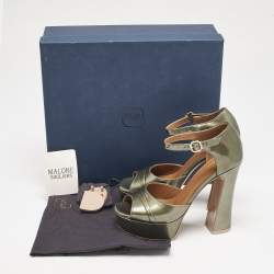 Malone Souliers Green Patent Leather Yuri Platform Sandals Size 36