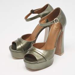 Malone Souliers Green Patent Leather Yuri Platform Sandals Size 36