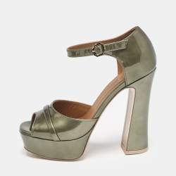 Malone Souliers Green Patent Leather Yuri Platform Sandals Size 36