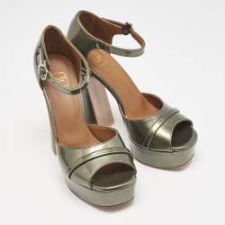 Malone Souliers Green Patent Leather Yuri Platform Sandals Size 36