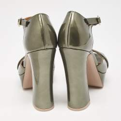 Malone Souliers Green Patent Leather Yuri Platform Sandals Size 36