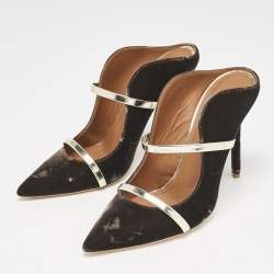 Pre Owned Malone Souliers Brown/Gold Velvet and Leather Maureen Mules Size 40