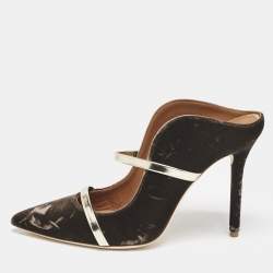 Pre Owned Malone Souliers Brown/Gold Velvet and Leather Maureen Mules Size 40