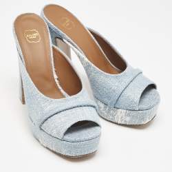 Pre Owned Malone Souliers Blue Denim Yasmin Platform Mules Size 38