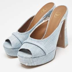 Pre Owned Malone Souliers Blue Denim Yasmin Platform Mules Size 38