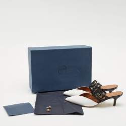 Pre Owned حذاء مولز مالون سولييه x إيمانويل أنجارو دانتيل وجلد أبيض/أسود مايزي مقاس 36