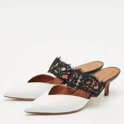 Pre Owned حذاء مولز مالون سولييه x إيمانويل أنجارو دانتيل وجلد أبيض/أسود مايزي مقاس 36