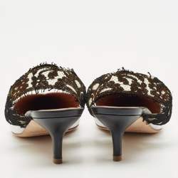 Pre Owned حذاء مولز مالون سولييه x إيمانويل أنجارو دانتيل وجلد أبيض/أسود مايزي مقاس 36