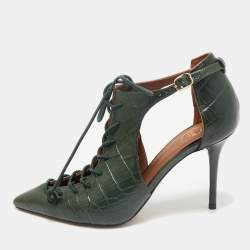 Malone Souliers Green Croc Embossed Leather Montana Pumps Size 37.5