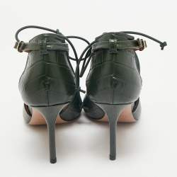 Malone Souliers Green Croc Embossed Leather Montana Pumps Size 37.5