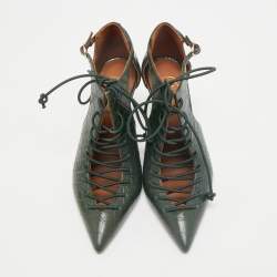 Malone Souliers Green Croc Embossed Leather Montana Pumps Size 37.5