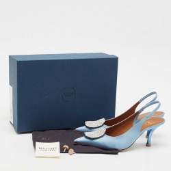 Pre Owned Malone Souliers Light Blue Satin Vilma Crystals Slingback Pumps Size 36