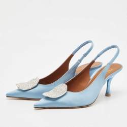 Pre Owned Malone Souliers Light Blue Satin Vilma Crystals Slingback Pumps Size 36