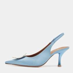 Pre Owned Malone Souliers Light Blue Satin Vilma Crystals Slingback Pumps Size 36