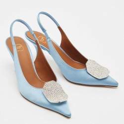 Pre Owned Malone Souliers Light Blue Satin Vilma Crystals Slingback Pumps Size 36
