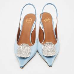 Pre Owned Malone Souliers Light Blue Satin Vilma Crystals Slingback Pumps Size 36