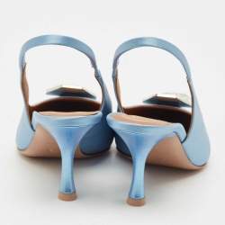 Pre Owned Malone Souliers Light Blue Satin Vilma Crystals Slingback Pumps Size 36